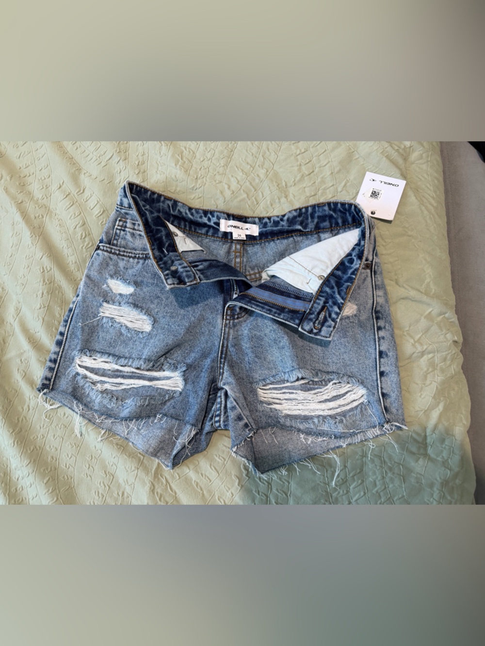 O'Neill Light Blue Distressed Denim Cutoff Shorts 26